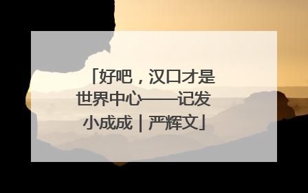好吧，汉口才是世界中心——记发小成成｜严辉文