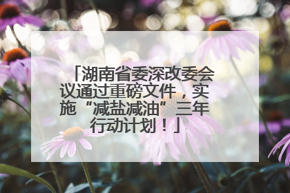 湖南省委深改委会议通过重磅文件，实施“减盐减油”三年行动计划！